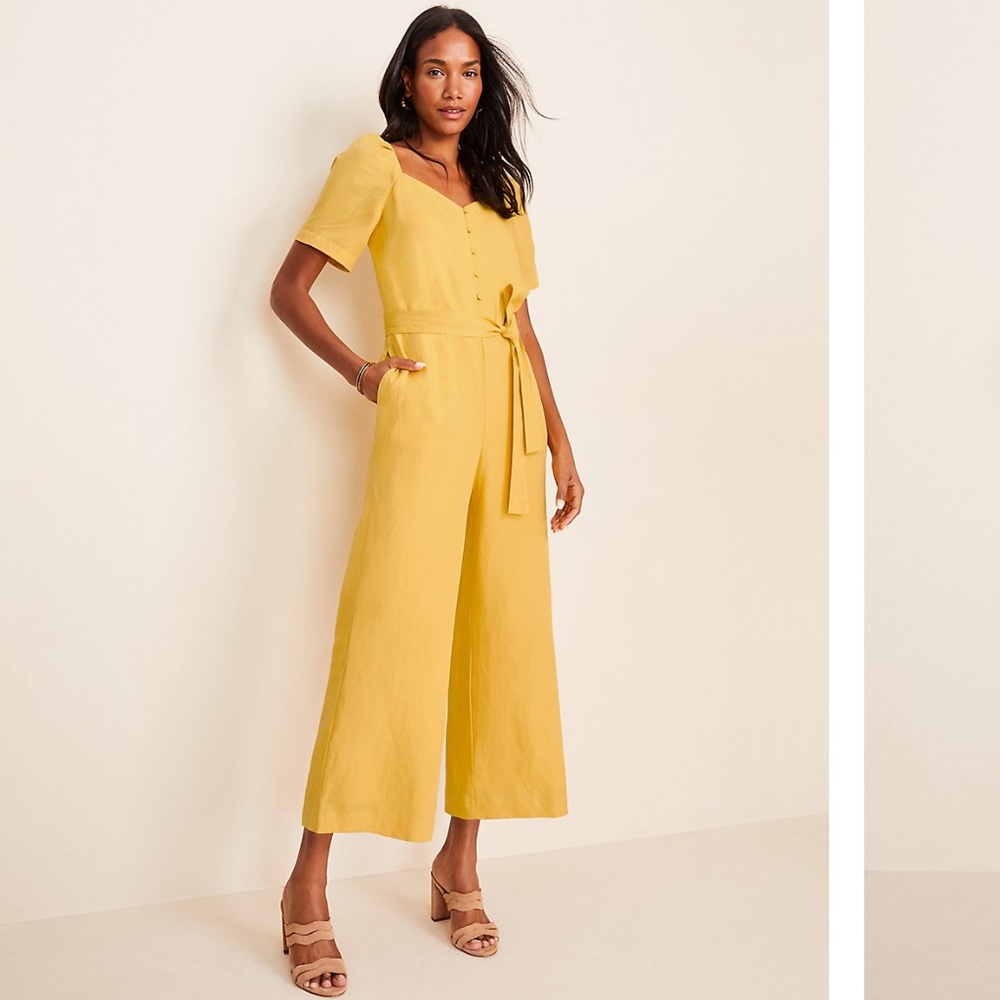 Ann Taylor Tie Waist Jumpsuit Bright Sunflower